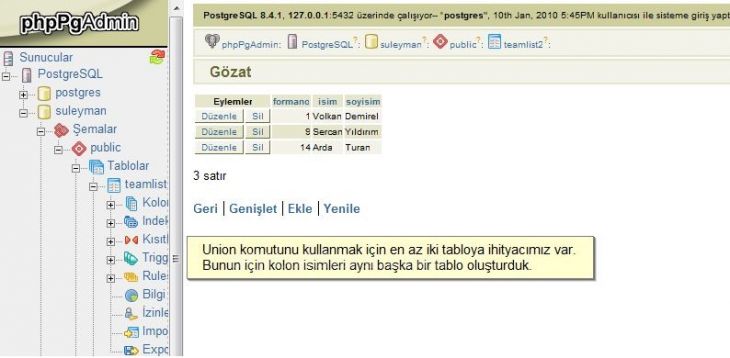 Postgresql WHERE kullanımı