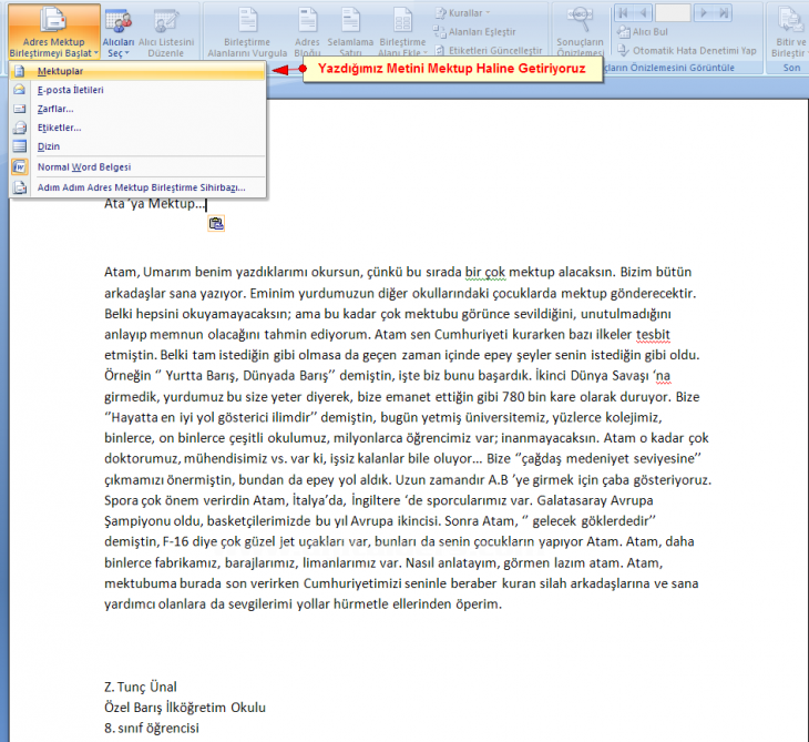 Ms Word 2007de Adres Mektup Birleştirme İşlemleri