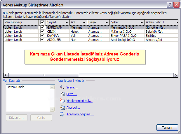 Ms Word 2007de Adres Mektup Birleştirme İşlemleri